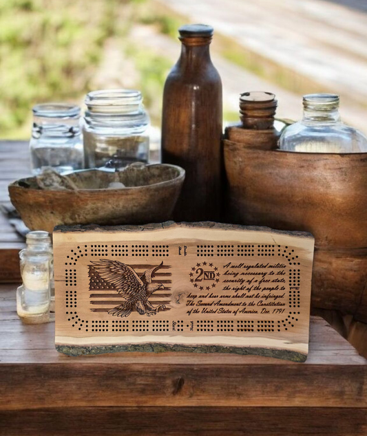 Patriot Cribbage Board (Live Edge Cherry)